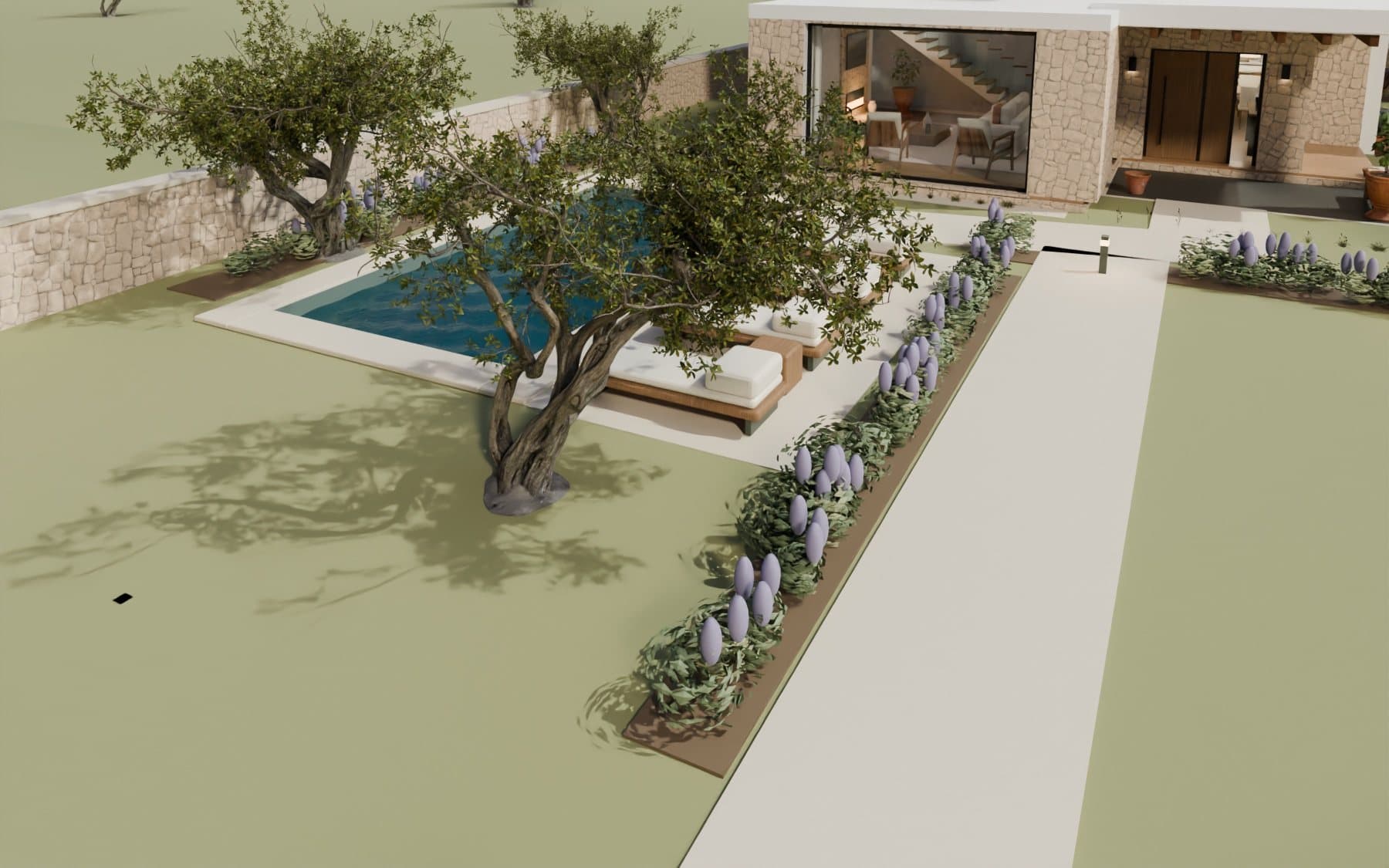 Render — pool and garden