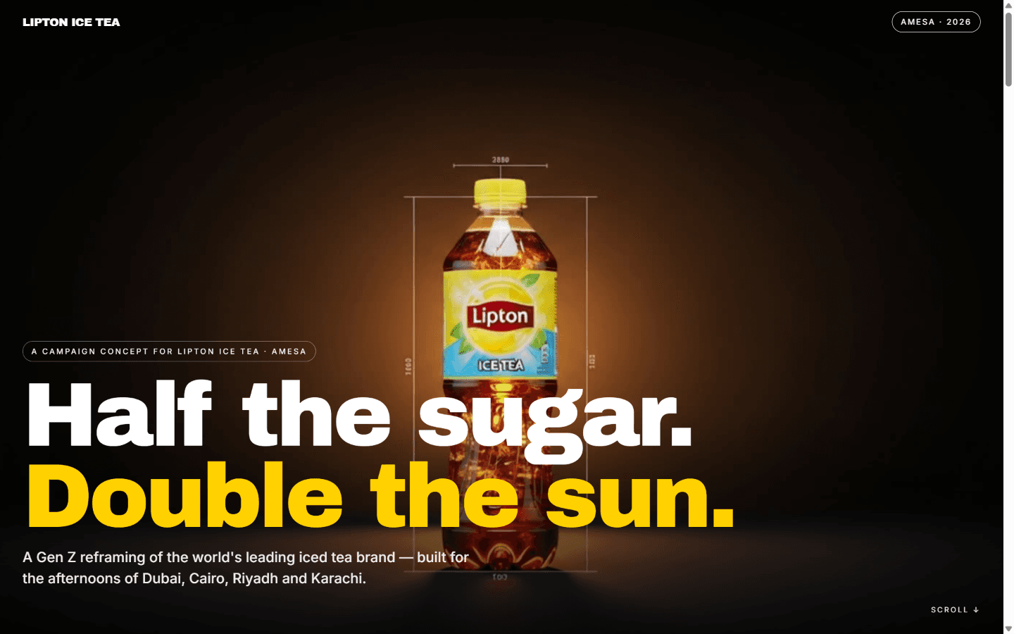 Lipton Ice Tea concept landing — 'Half the sugar. Double the sun.'