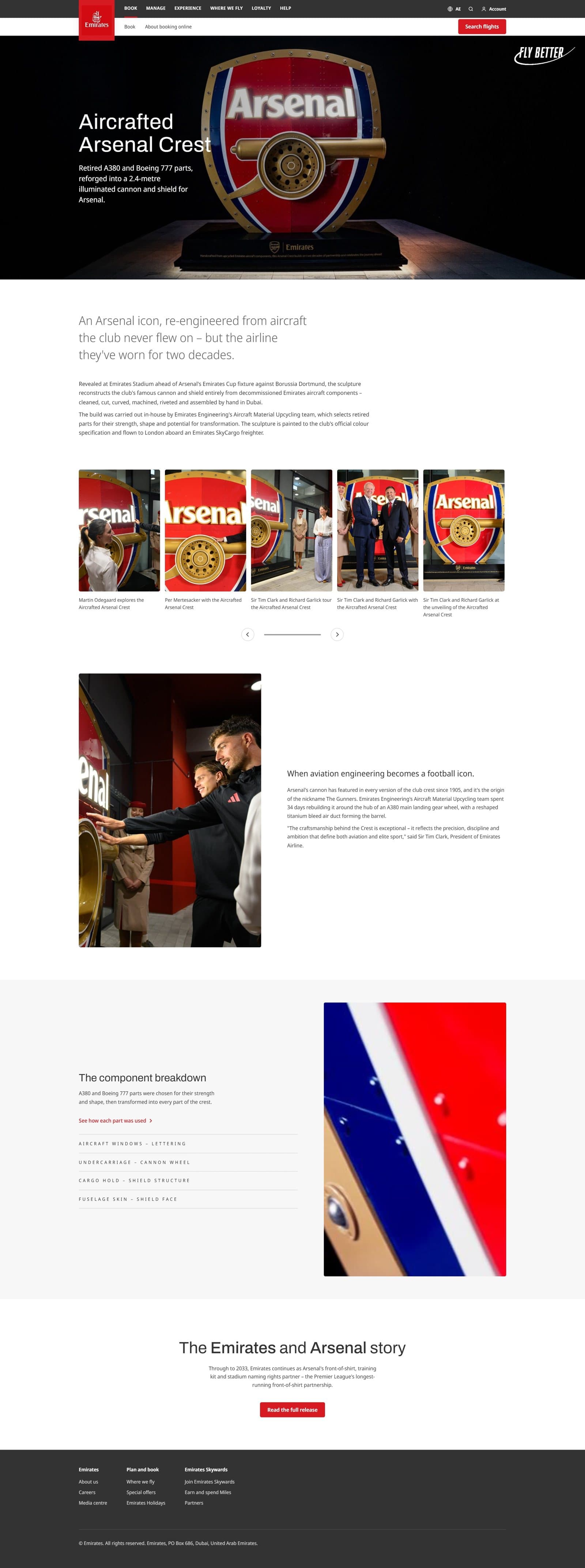 Emirates Design — Aircrafted Arsenal Crest campaign landing page