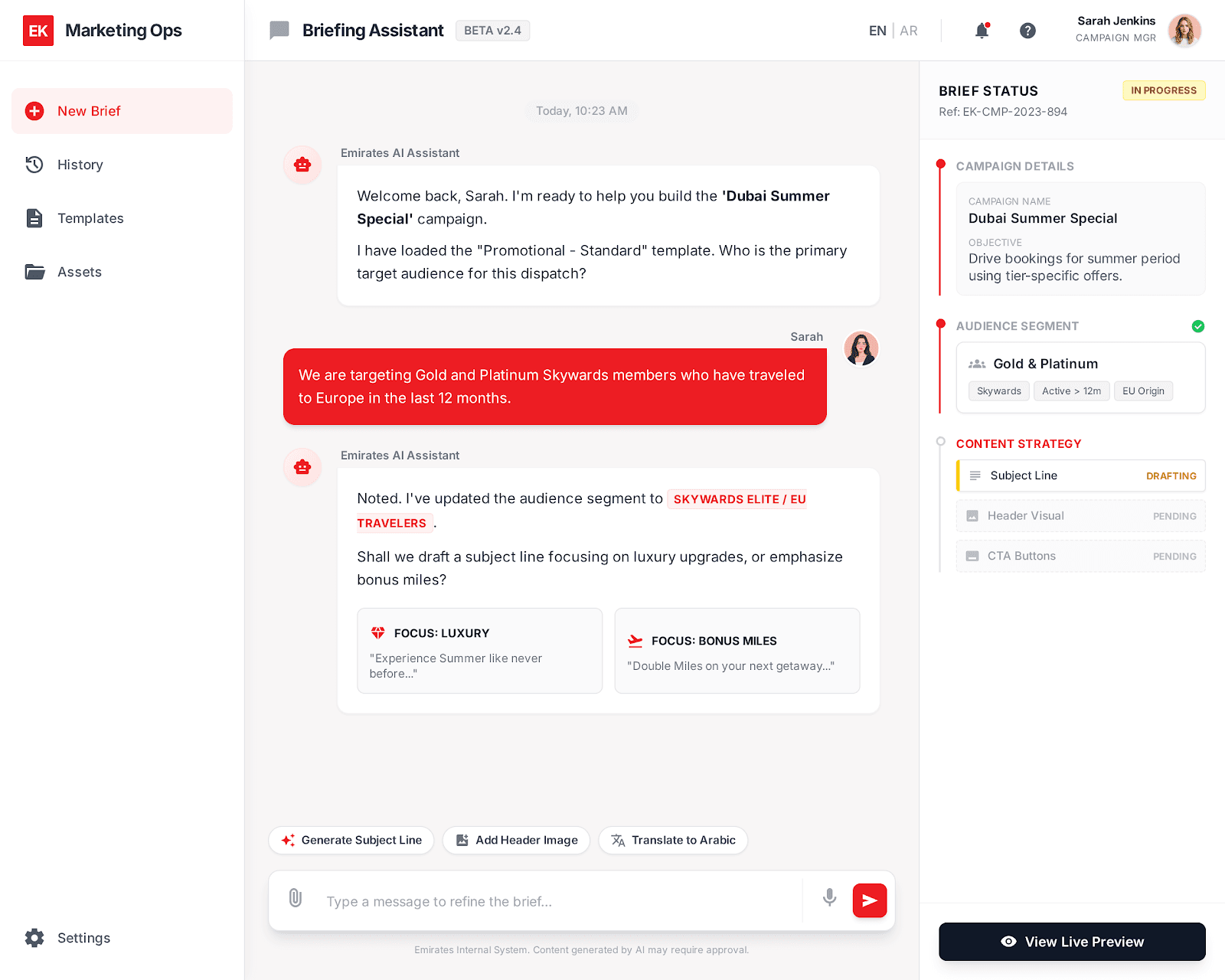 New email creation chat