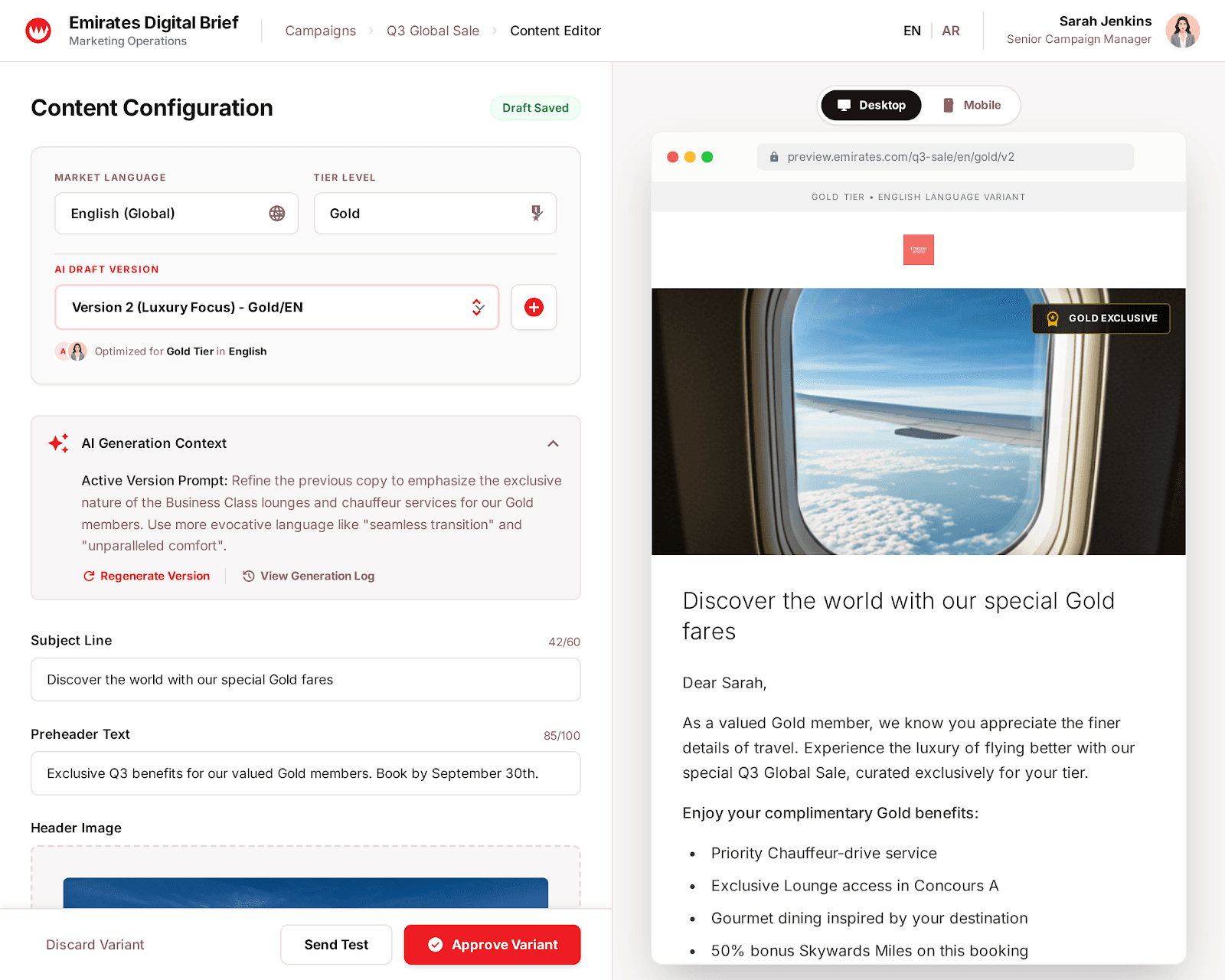 Email content preview and editor